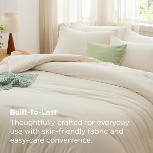 Bedsure California King Comforter Set Prewashed Bedding 3Pcs Cream 104"x96" - Image 3