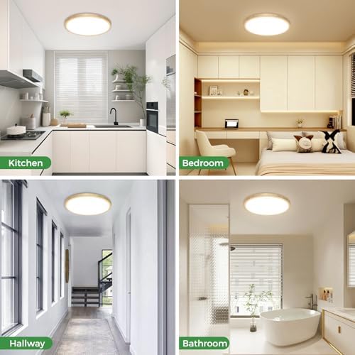 zemty 2Pack 12 inch Faux Wood LED Flush Mount Ceiling Lights, Dimmable 5 Color - Image 6