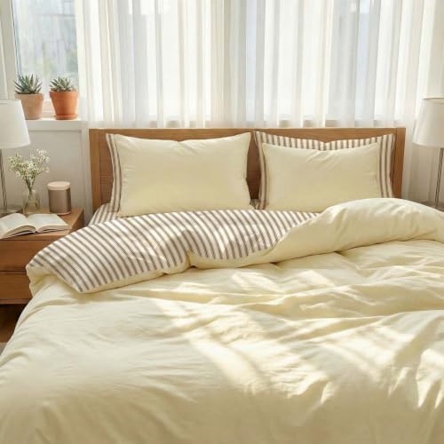 Nayoroom Striped Comforter Set Queen Reversible Yellow Brown Stripe Bedding - Image 4