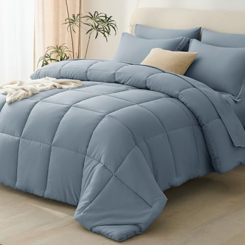 CozyLux Super King Comforter Set, 7-Piece Bed in a Bag, Dusty Blue by CozyLux