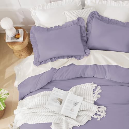 Andency Purple Ruffle Comforter Twin Size, 2 Pieces Soft Bed Set - Image 3