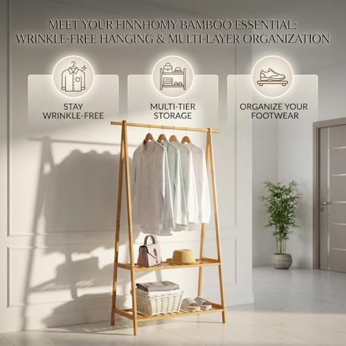 Finnhomy Bamboo Clothes Rack Portable Extra Large Garment Rack 2-Tire Storage - Image 5