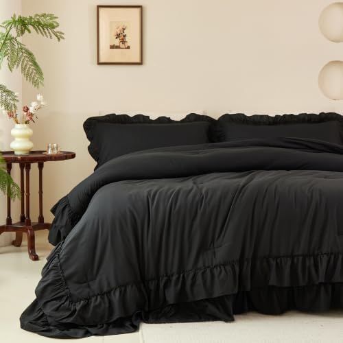 Cupocupa Black Double Ruffle Comforter Set Twin XL, 2 Piece Bedding by CupocupaHomeCollection