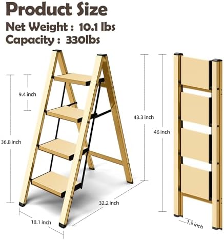 Taranta 4 Step Stool Foldable, Aluminum Step Ladder-Gold - Image 2