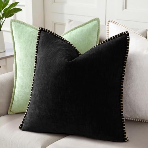 Pallene Chenille Soft Black Throw Pillow Cover 12x20 Set of 2 - Image 2