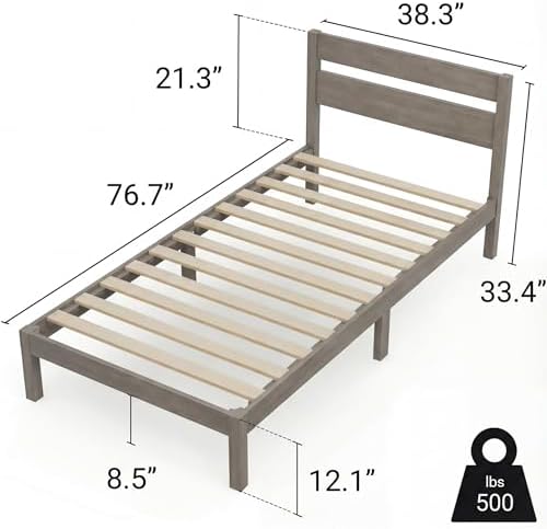 Twin Bed Frame with Headboard Classic Wood Platform, Noise Free, Under Bed - Image 6
