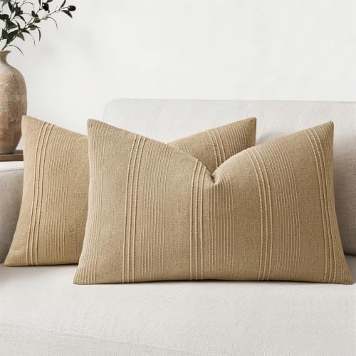 MIULEE Lumbar Striped Throw Pillow Covers 12x20 Camel 2 Pack by MIULEE