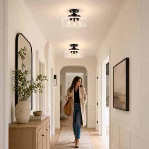 Black Semi Flush Mount Ceiling Light, 3-Light Ceiling Light - Image 2