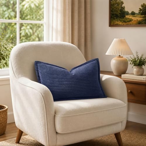 MIULEE Couch Pillow Covers Lumbar 12x20 Navy Blue Textured Corduroy - Image 3