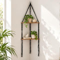 Artilady Corner Shelf Macrame Wall Hanging Balck, Boho Wood Storage Decor by Artilady