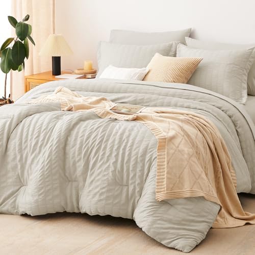 CozyLux California King Comforter Set, Oatmeal Seersucker Bed in a Bag by CozyLux