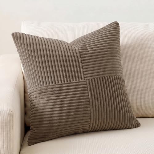 Fancy Homi Set of 1, Decorative Light Brown Corduroy Patchwork Soft Striped by Fancy+Homi