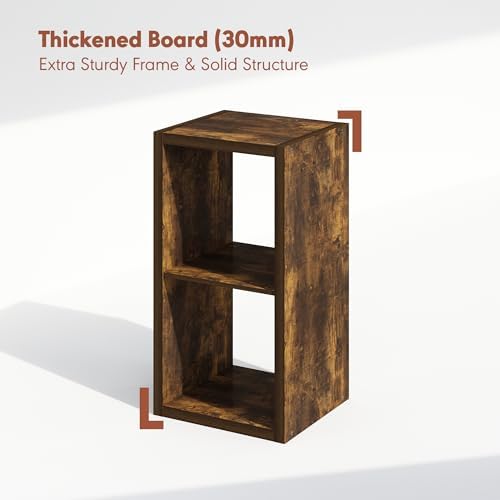Furinno Cubicle Record Player Stand, 2-Cube Record Storage, Amber Pine - Image 2
