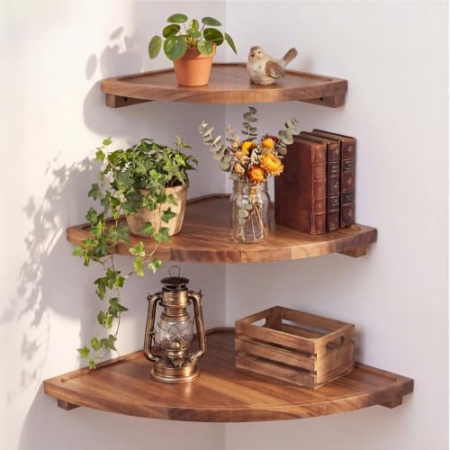 1.8in Thickened Corner Floating Shelf Set of 3 Acacia Wood 9/10/12 in by Unknown