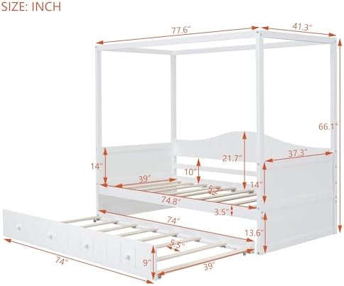 Merax Twin Canopy Daybed with Twin Trundle, Wooden Frame - Image 2
