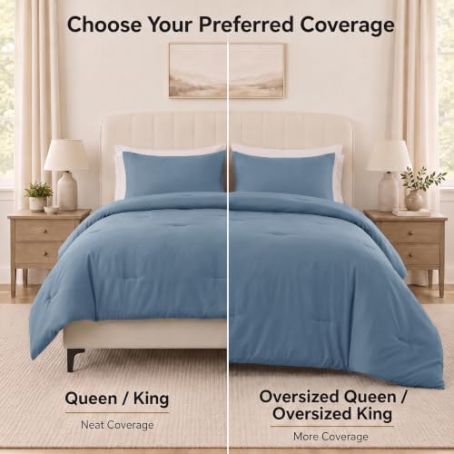 CozyLux Queen Comforter Set, 3 Pieces Down Alternative Bedding Dusty Blue - Image 6