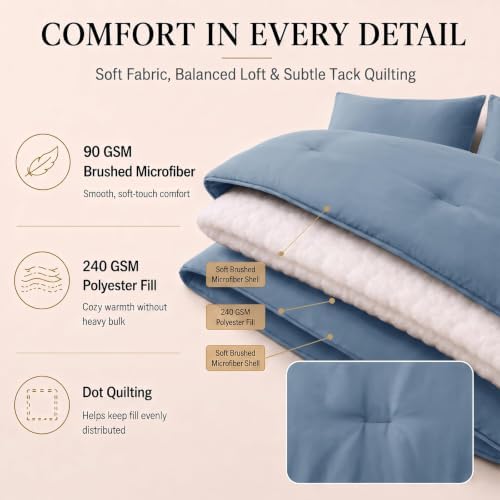 CozyLux Oversized Queen Comforter Set Dusty Blue, 7 Pieces Bed in a Bag - Image 3