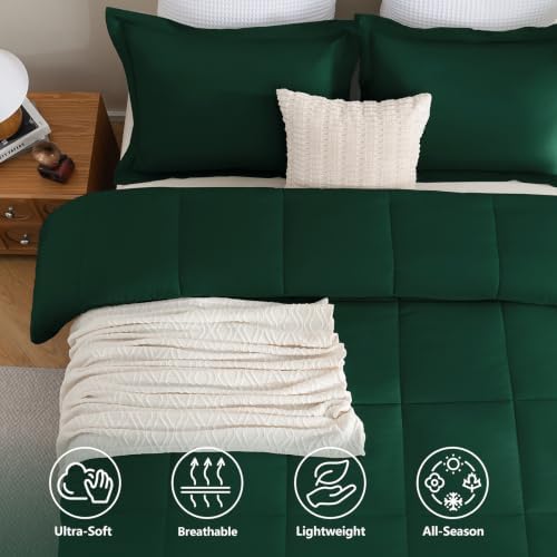 CozyLux Oversized King Comforter Set, 3-Piece Box-Stitched, Emerald Green - Image 2