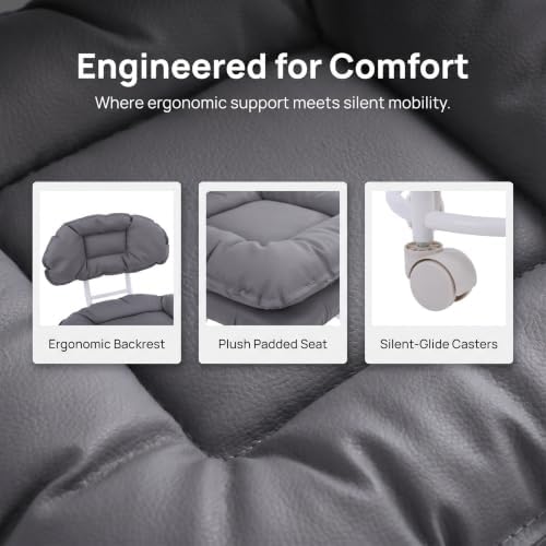 Rolling Work Stool with Backrest, Padded Plastic Seat - Image 4