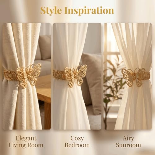 Gold Butterfly Curtain Tiebacks No-Drill, 2 Packs - Image 4
