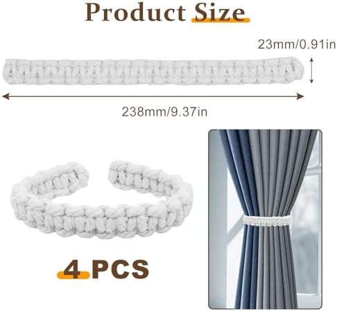 4 Pack Braided Linen Curtain Tiebacks, Boho Elegant Farmhouse Rustic Flexible - Image 2