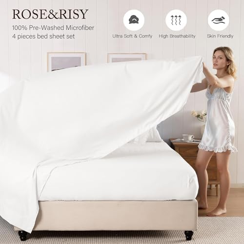 ROSE&RISY Off White Twin Sheet Set, Pre-Washed Brushed Cotton-Like Microfiber - Image 5