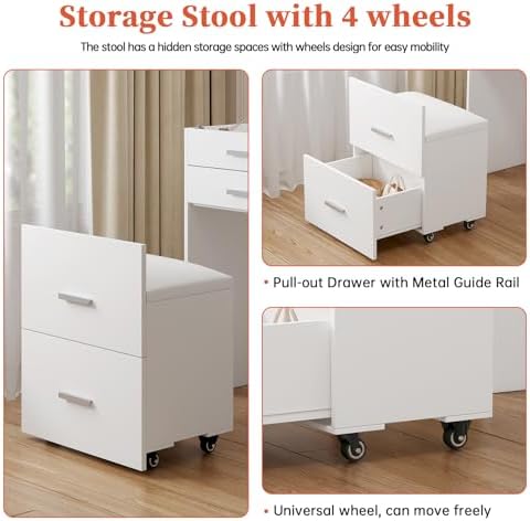 3 in 1 Vanity Desk with Flip Top Mirror, Compact Vanity - Image 6