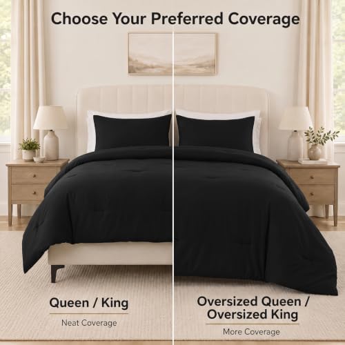 CozyLux Oversized Queen Comforter Set, 3 Pieces Black Quilted Bedding - Image 6
