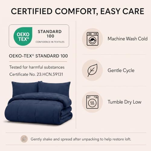 CozyLux California King Comforter Set Navy Blue - Image 6