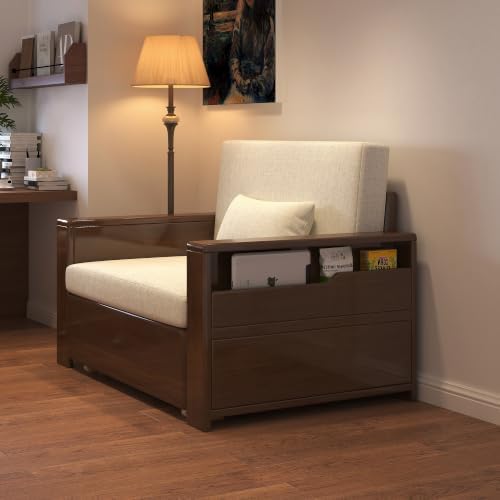 48" 3-in-1 Storage Sleeper Sofa Bed, Walnut Finish Solid Wood Frame - Image 3