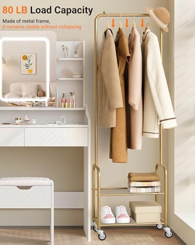Small Clothes Rack with Shelves, Metal Sturdy Rolling Clothing Racks - Image 4