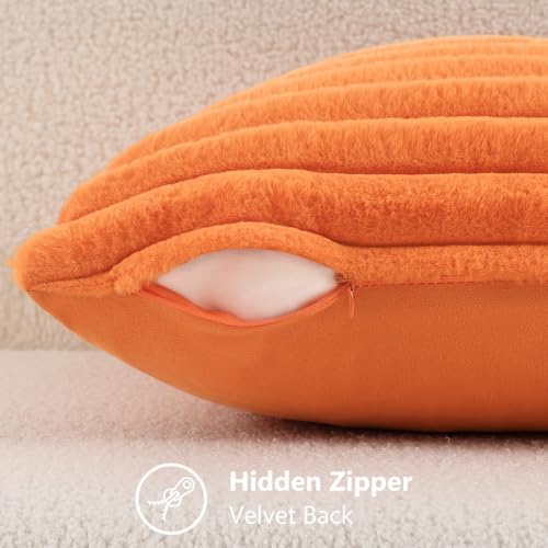 decorUhome Fall Faux Fur Throw Pillow Covers 26x26 Set of 2 Pumpkin Orange - Image 4