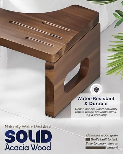 BLUEWEST Foldable Poop Stool, Acacia Wood Toilet Stool - Image 2