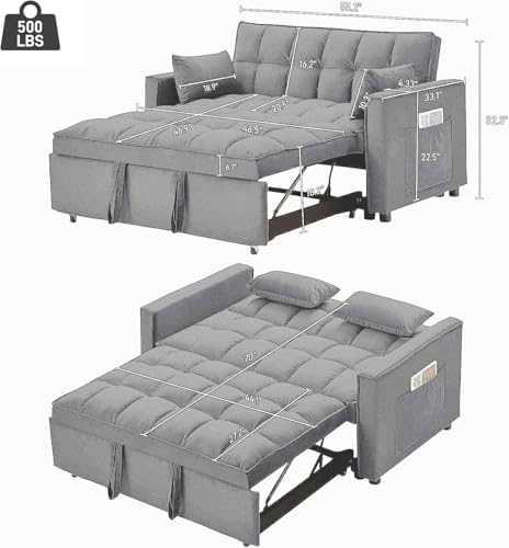 55" Velvet Foldable Sofa with Side Storage Pockets, Convertible Couch - Image 2
