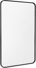 Wall Mount Mirror for Bathroom, Brush Black Metal Framed Rounded Corner Rectangular Vanity Mirror (16" x 20", Black)