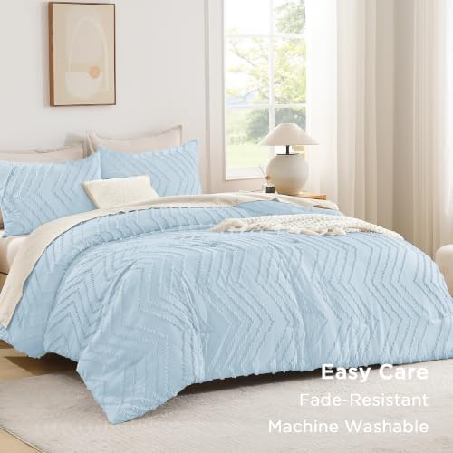 Andency Light Blue Comforter Set Queen Size, 3 Pieces Boho Bed Set - Image 4