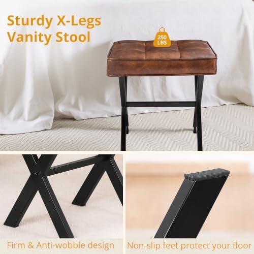LUE BONA Vanity Stool, Square Faux Leather Makeup Stool - Image 6