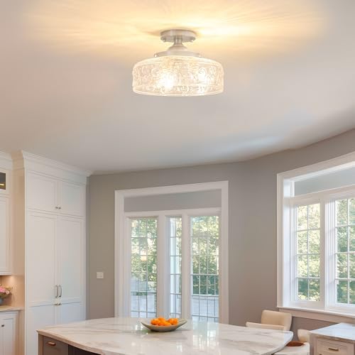 Brushed Nickel Semi Flush Mount Ceiling Light, 3-Light Close to Ceiling Light - Image 2