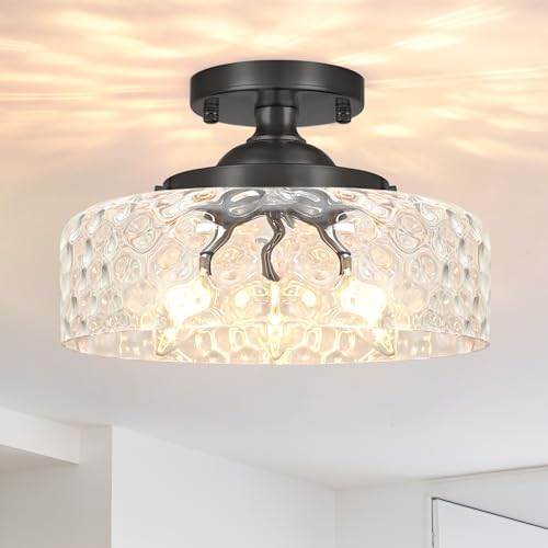 Black Semi Flush Mount Ceiling Light, 3-Light Ceiling Light by Daunton