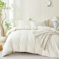 Queen Comforter Set Striped Beige 100% Soft Washed Microfiber Jacquard 3 Pieces by BUPIRD