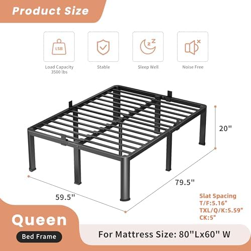 VIPSHOW 20 Inch Queen Heavy Duty 3500lbs Bed Frame - Image 3
