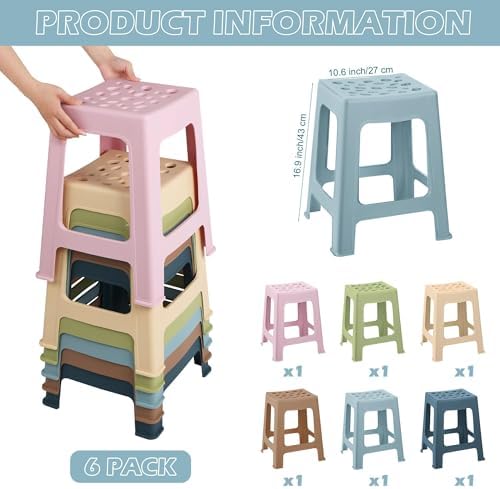 TURSTIN 6 Pack Plastic Stools 16.9 Inch Nesting Stools Bohemia 6 Color Portable - Image 3