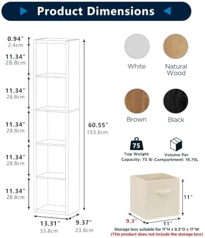 5 Cube Storage Organizer Single Row, Cube Shelf - Image 2