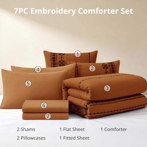 MaiRêve King Size Comforter Set Embroidery Floral 7 Pieces Bed in a Bag - Image 7