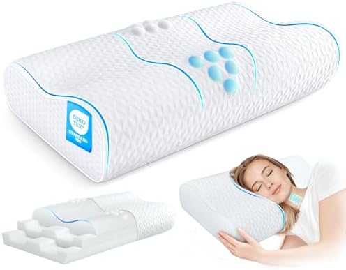 Cervical Neck Pillow for Pain Relief- Adjustable Queen Size Cooling Pillow for by zibroges