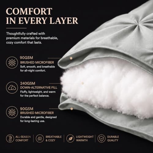CozyLux Twin XL Comforter Set Light Grey, 5 Pieces Pintuck Bed in a Bag - Image 4