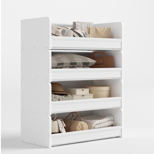 Closet Organizer and Storage, 4 Tier Stackable Storage Organizer, Wooden & by FOUCSSOMEI