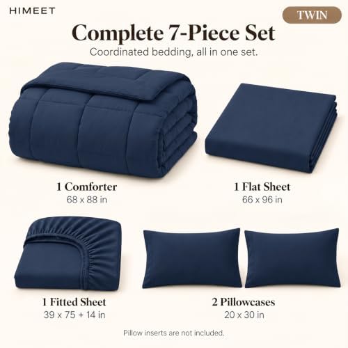 HIMEET Twin Comforter Set Navy, 5 Pieces Bed in a Bag - Image 2
