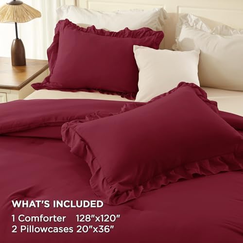Andency Burgundy Super King Plus Ruffle Comforter Set, 3 Pieces - Image 7