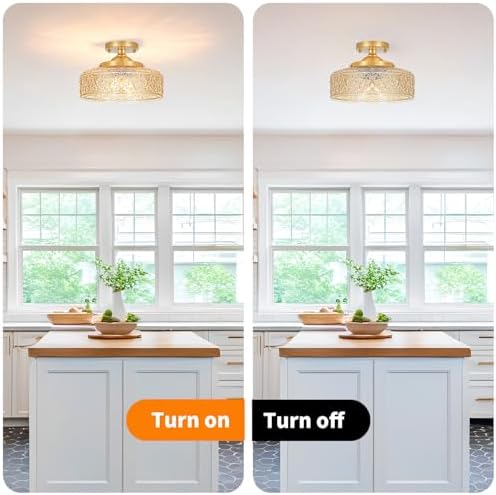 Gold Semi Flush Mount Ceiling Light, 3-Light Close to Ceiling Light - Image 5